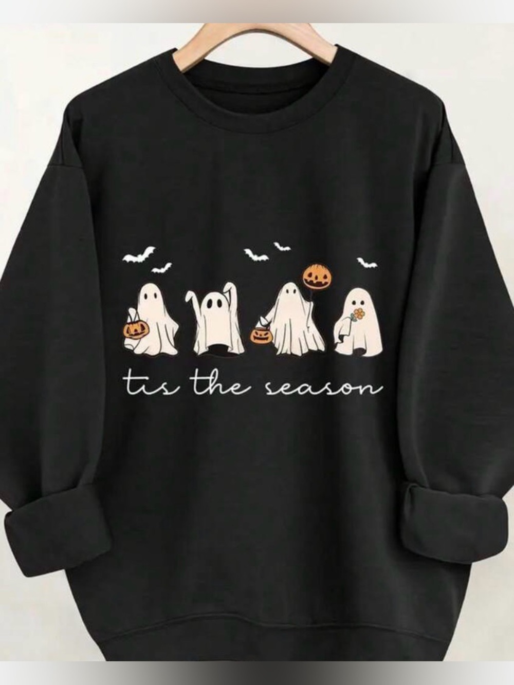 Halloween Ghost Print Black Sweatshirt